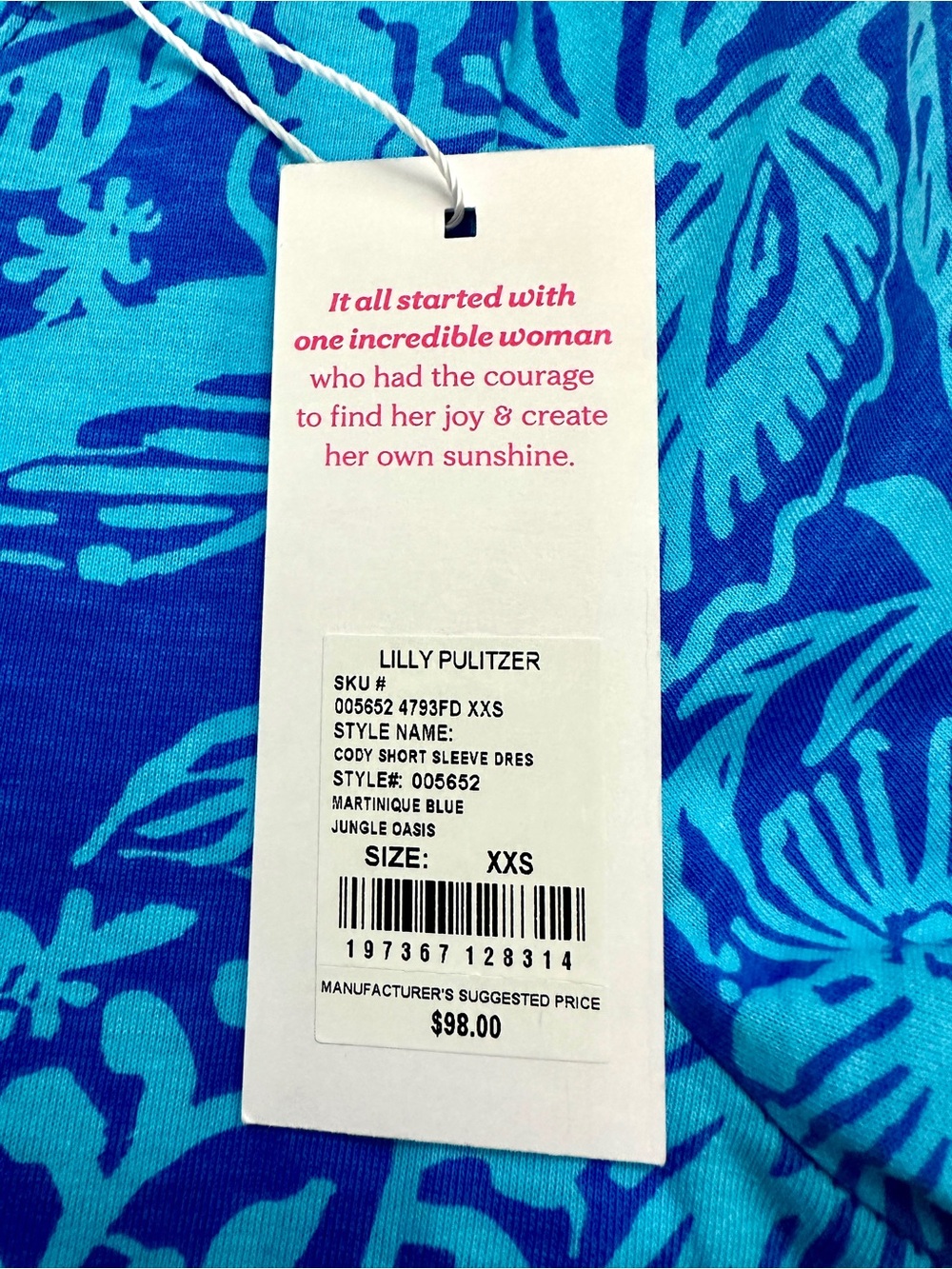 Lilly Pulitzer XXS NWT! Cody dress in 'Martinique Blue Jungle Oasis' 100% cotton - Picture 7 of 8